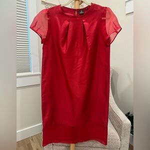Artisans Angkor Pure Silk Red Shift Dress Sheer Sleeves Medium NWT